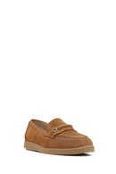 Women's Tan Buckled Suede Leather Comfort Loafer | Derimod