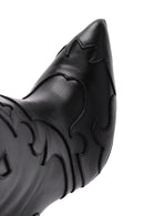 Woman Black Patterned Thin-Heeled Leather Boots | Derimod