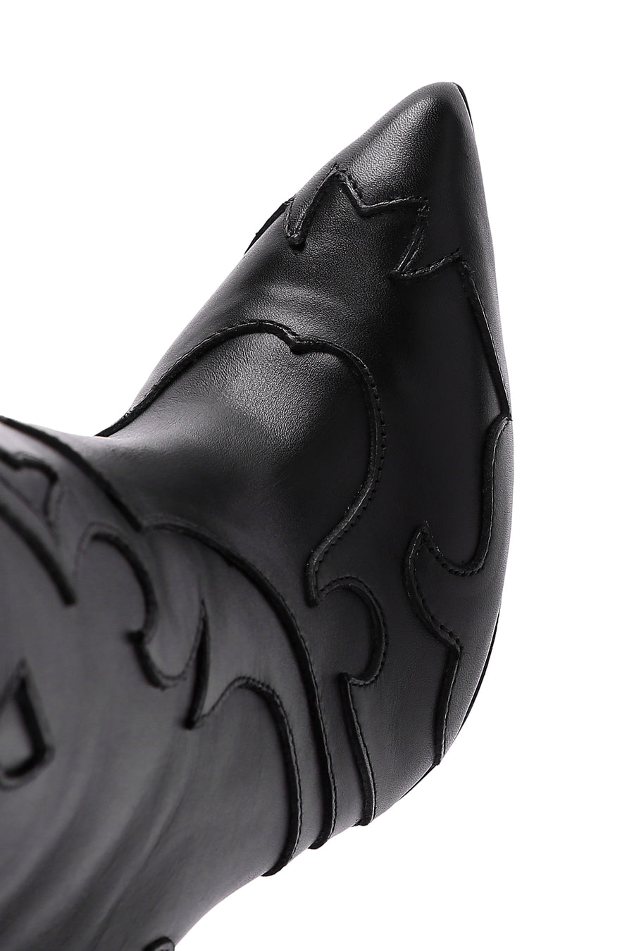 Woman Black Patterned Thin-Heeled Leather Boots