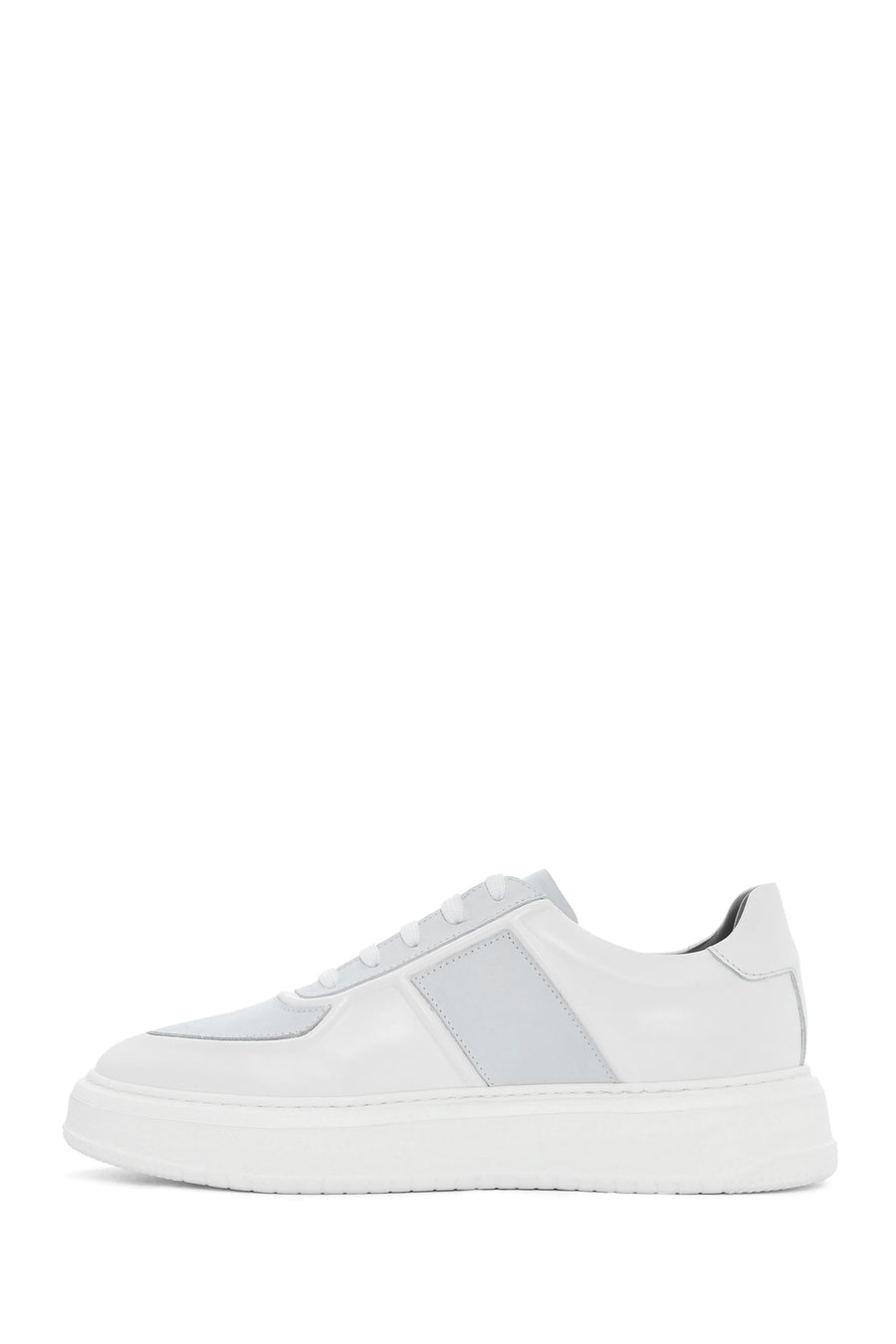 Erkek Beyaz Bağcıklı Deri Sneaker