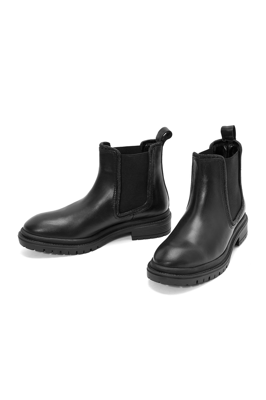 Woman Black Stone Leather Chelsea Boots