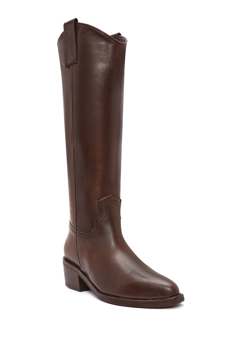 Women's Brown Chunky Heel Leather Cowboy Boots