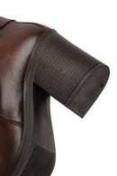Women's Brown Buckle Chunky Heel Leather Boots | Derimod