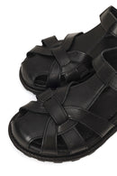Women's Black Strappy Leather Sandals | Derimod