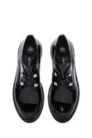 Women's Black Patent Leather Masculine Shoes | Derimod
