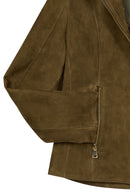 Lara Woman Green Short Suede Leather Jacket | Derimod