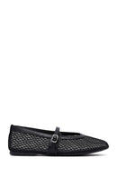 Woman Black Netted Buckled Ballerinas | Derimod