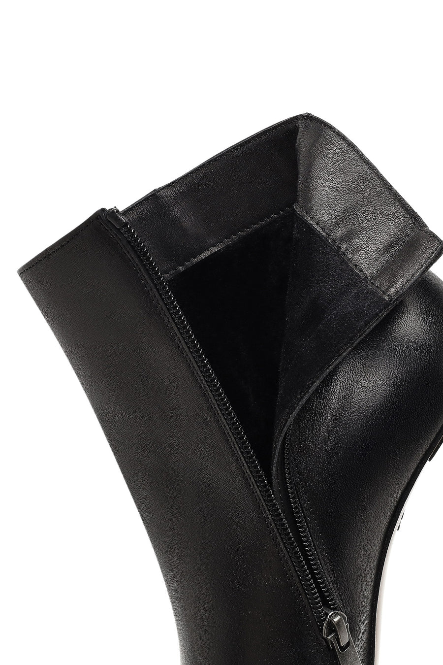 Women's Black Zippered Thin Heeled Leather Boot
