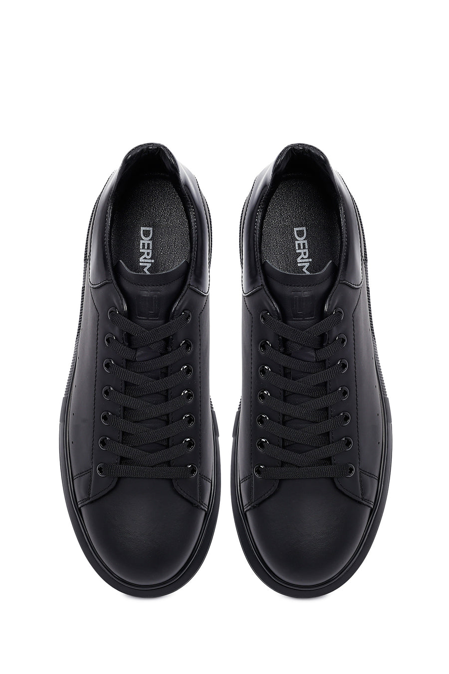 Men's Black Lace-Up Thick Sole Leather Sneakers