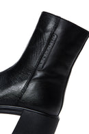 Women's Black Leather Zippered Heeled Boots | Derimod
