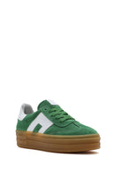 Women's Green Lace-Up Suede Leather Sneakers | Derimod