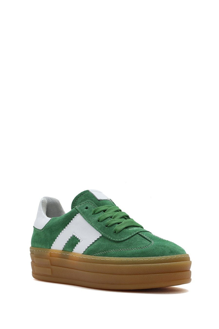 Women's Green Lace-Up Suede Leather Sneakers