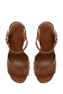 Woman Brown Ankle-Buckle Chunky-Heel Suede Sandal | Derimod