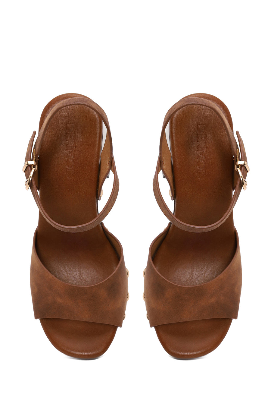 Woman Brown Ankle-Buckle Chunky-Heel Suede Sandal