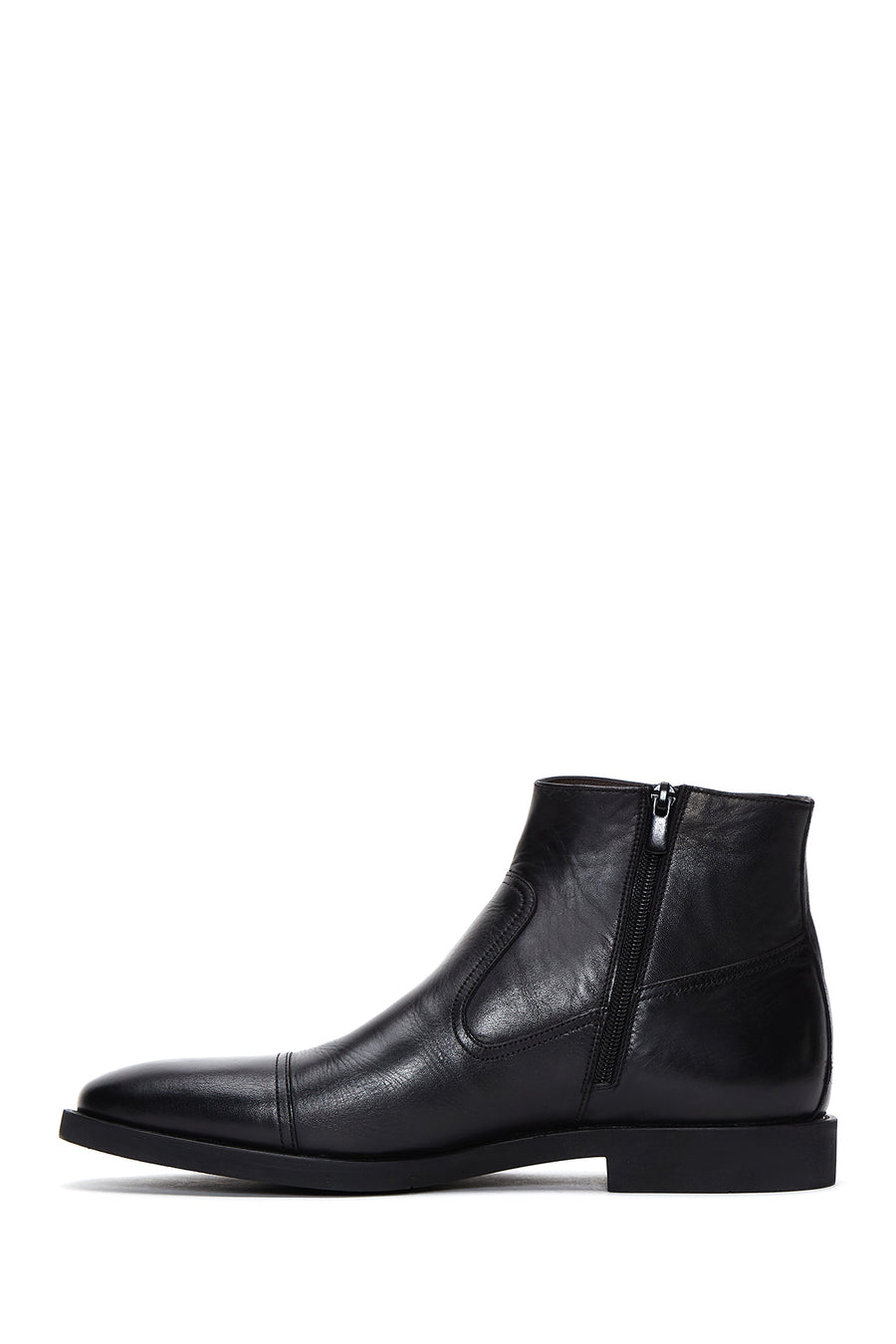 Men's Black Zippered Leather Classic Boat