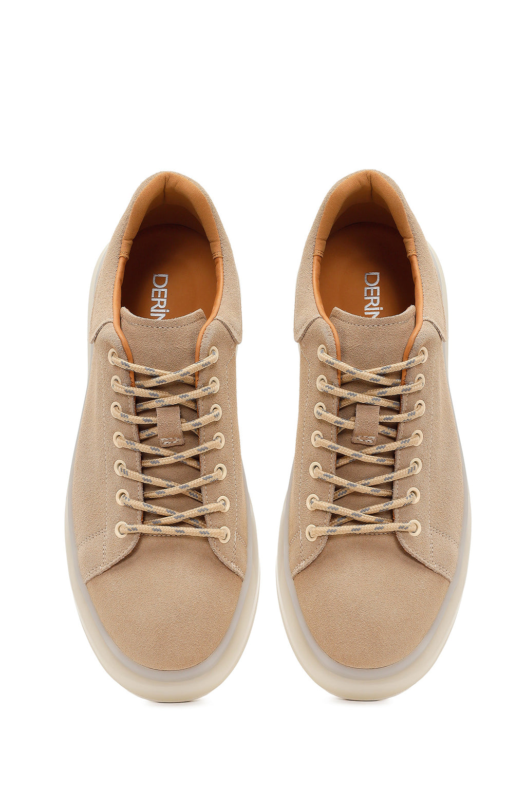 Erkek Bej Bağcıklı Kalın Tabanlı Süet Deri Sneaker