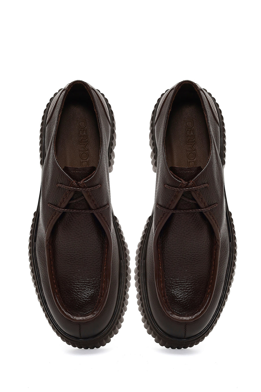 Male Brown Lace-Up Thick-Soled Leather Casual Shoe