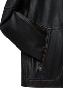 James Men's Black Stand Collar Leather Jacket | Derimod