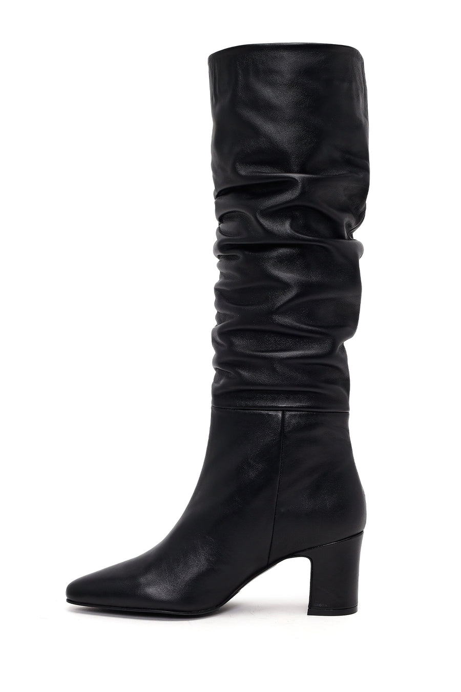 Woman Black Thick-Heeled Leather Boots