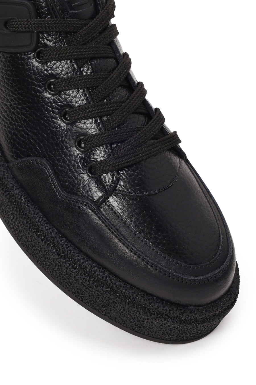 Erkek Siyah Bağcıklı Kalın Tabanlı Deri Sneaker