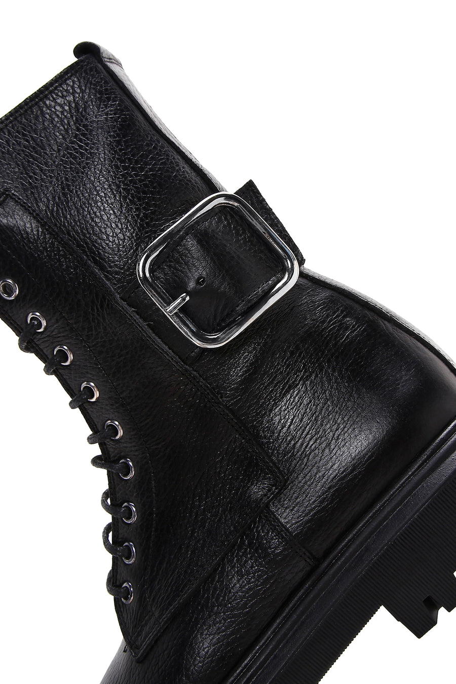 Women's Black Leather Buckle Zippered Boots