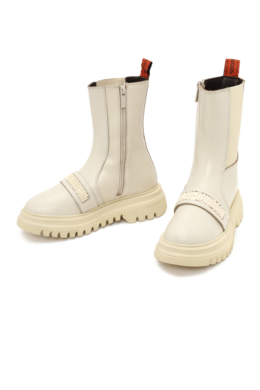 Harley Davidson Kadın Bej Glenn Fermuarlı Kalın Tabanlı Deri Bot