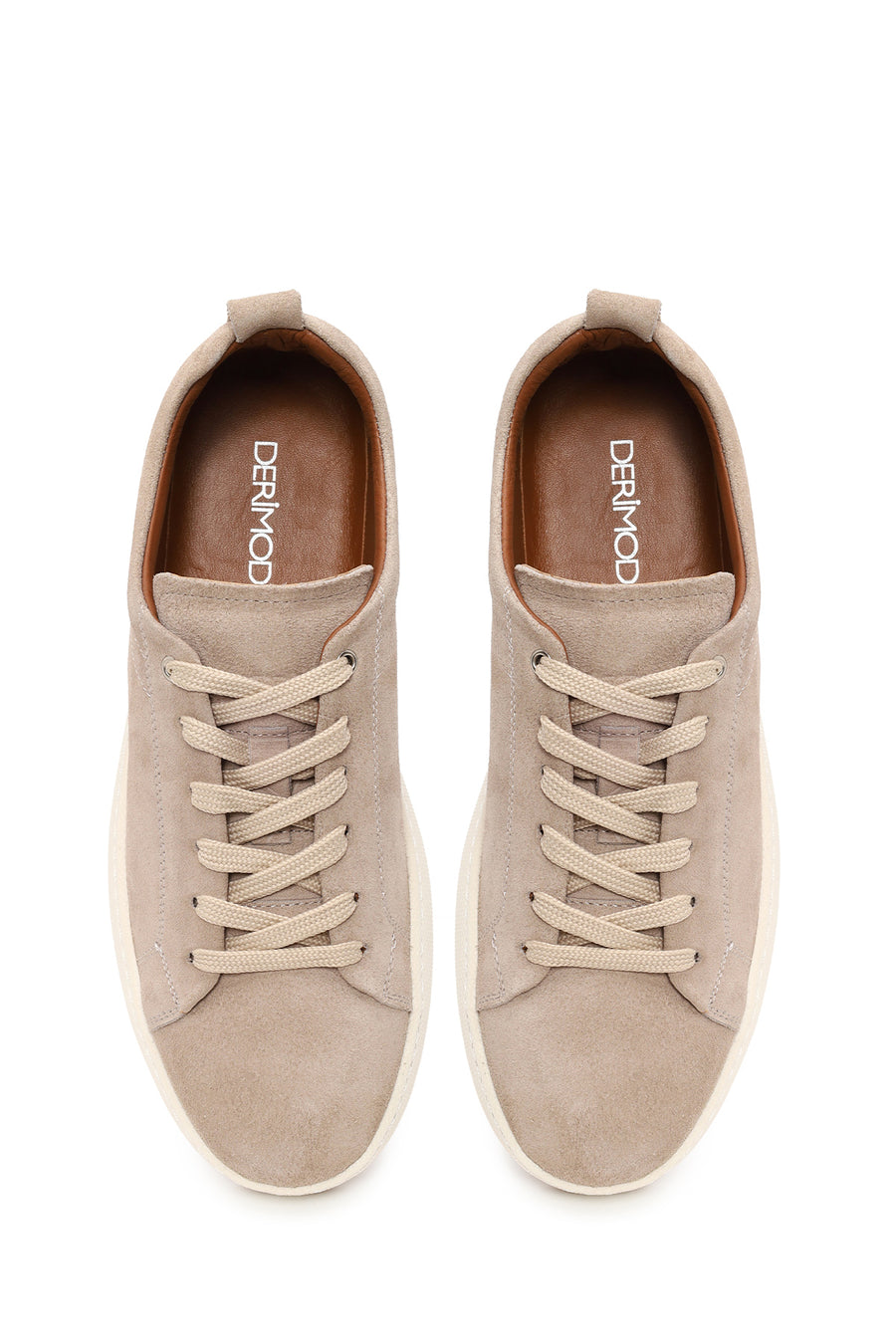 Erkek Bej Bağcıklı Süet Deri Sneaker