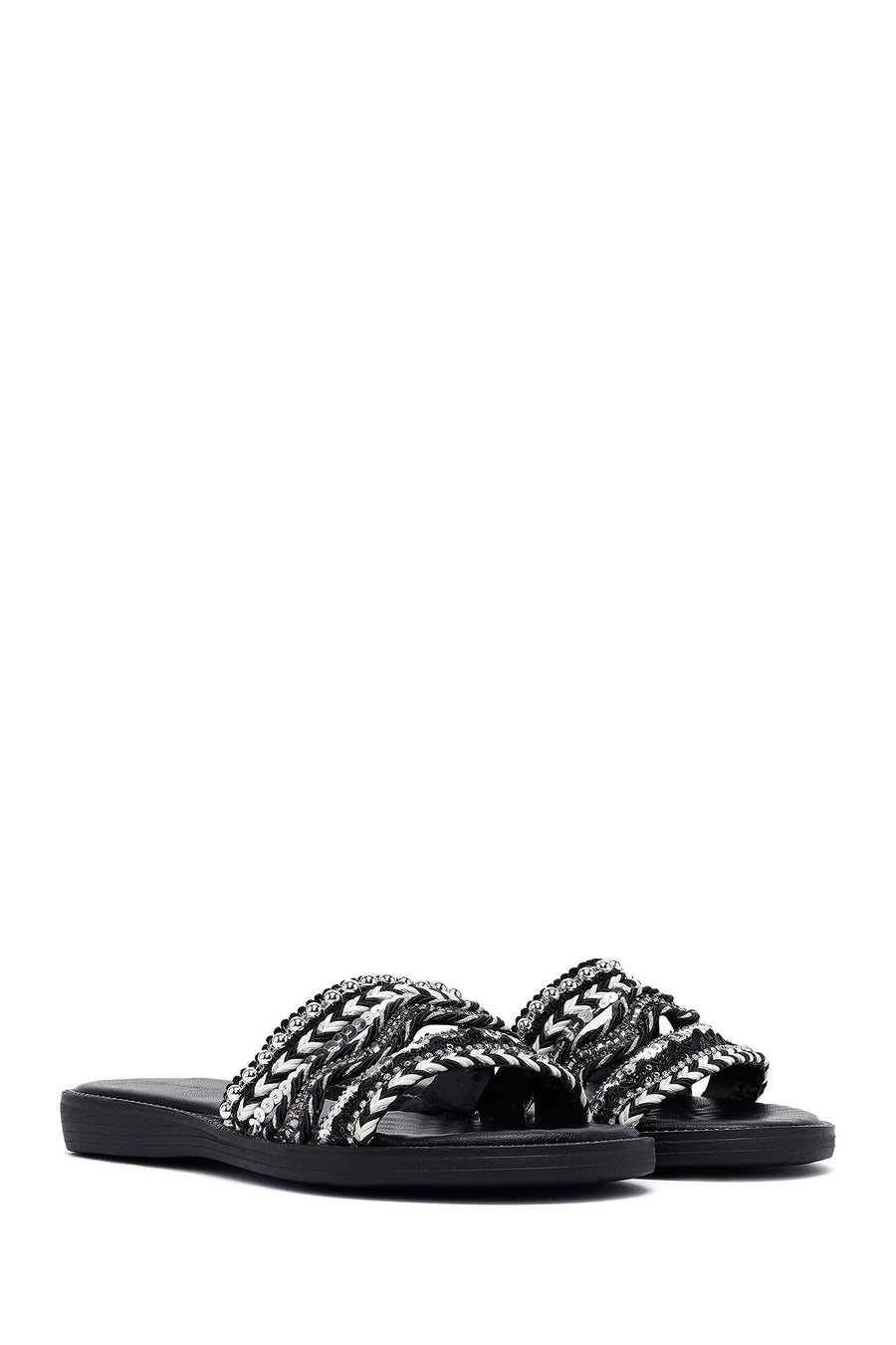 Woman Black Stone Slippers