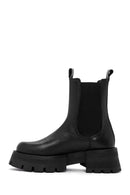 Women's Black Thick Soled Leather Chelsea Boots | Derimod