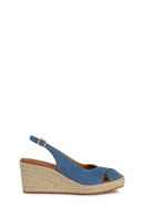 Geox Women's Blue Panarea Wedge Heels Suede Leather Espadrille | Derimod