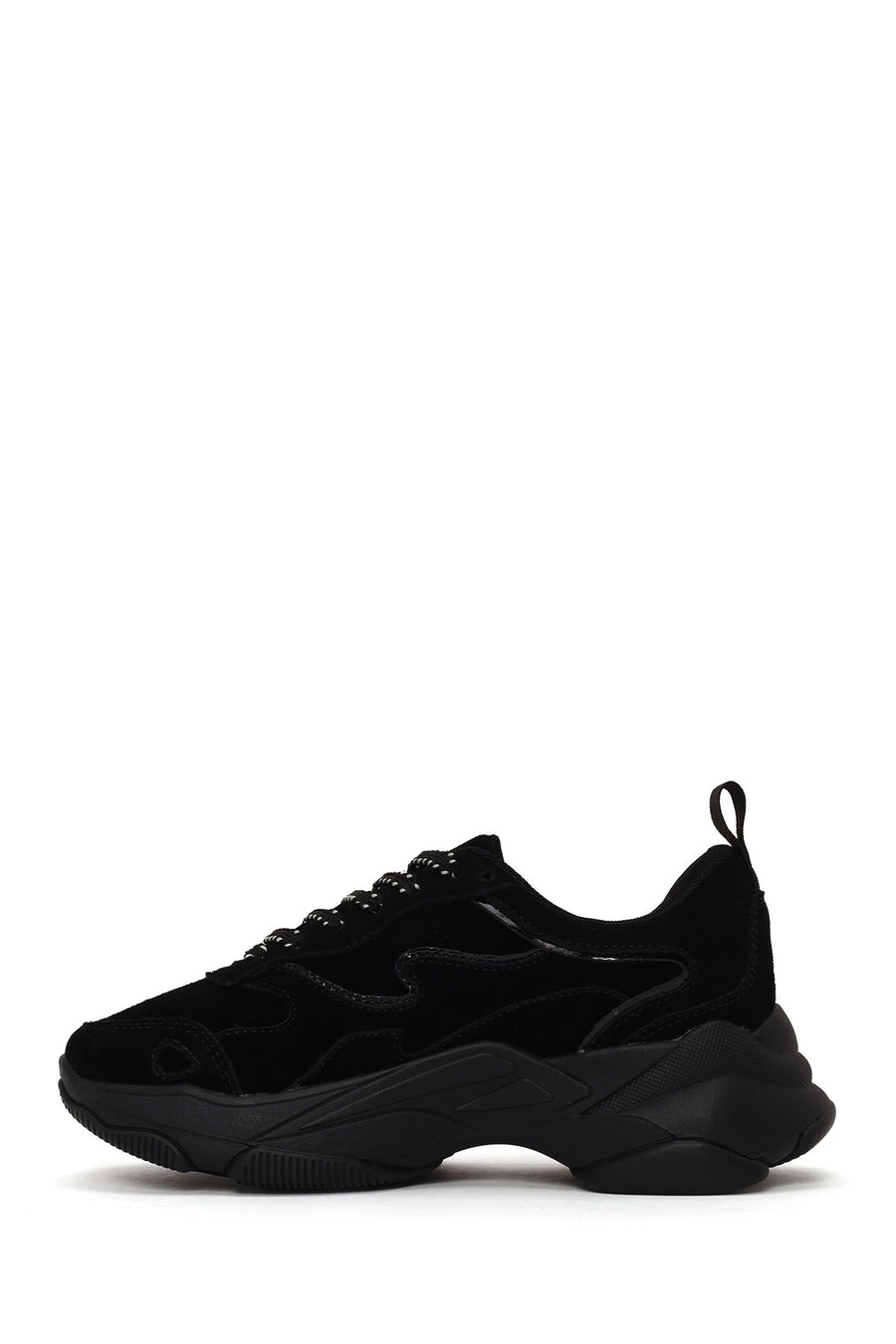 Kadın Siyah Bağcıklı Kalın Tabanlı Süet Deri Sneaker