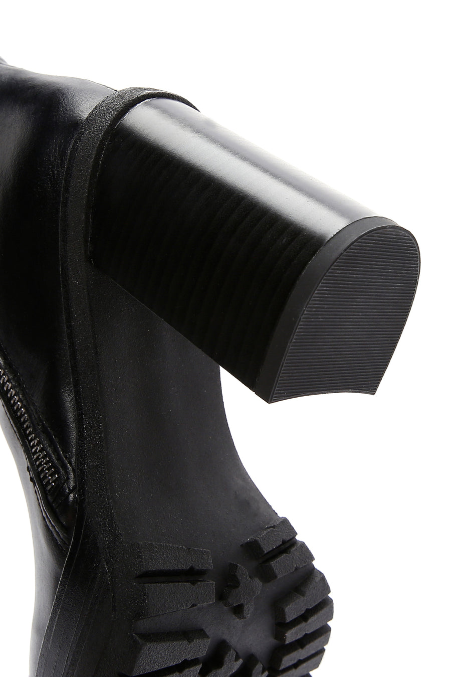 Women's Black Zipper Heeled Leather Boots
