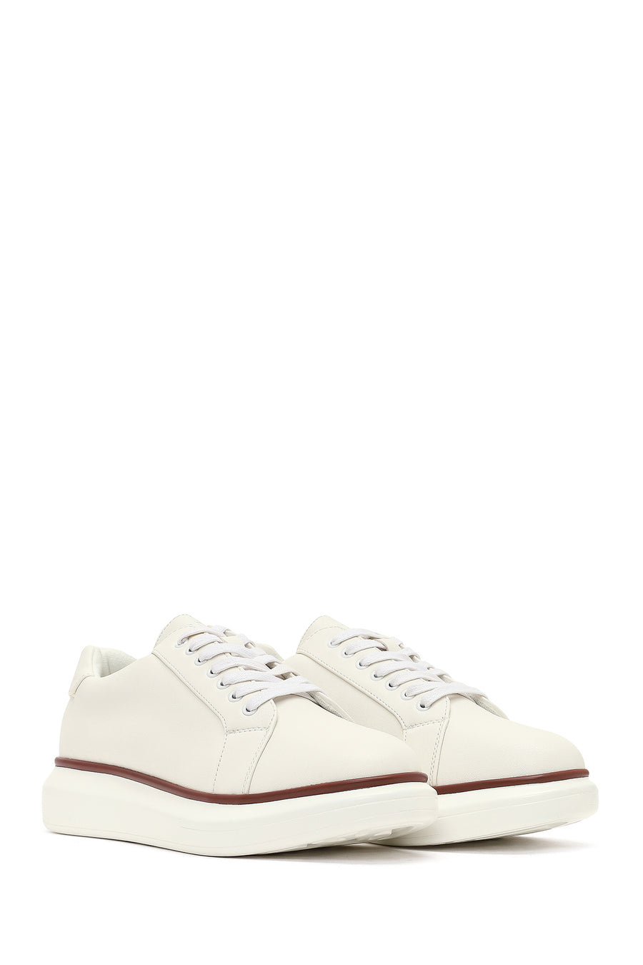Men's White Lace-Up Thick-Soled Sneaker