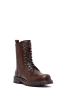 Woman Brown Zippered Leather Postal Boots | Derimod