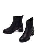 Women's Black Thick Heeled Leather Chelsea Boots | Derimod