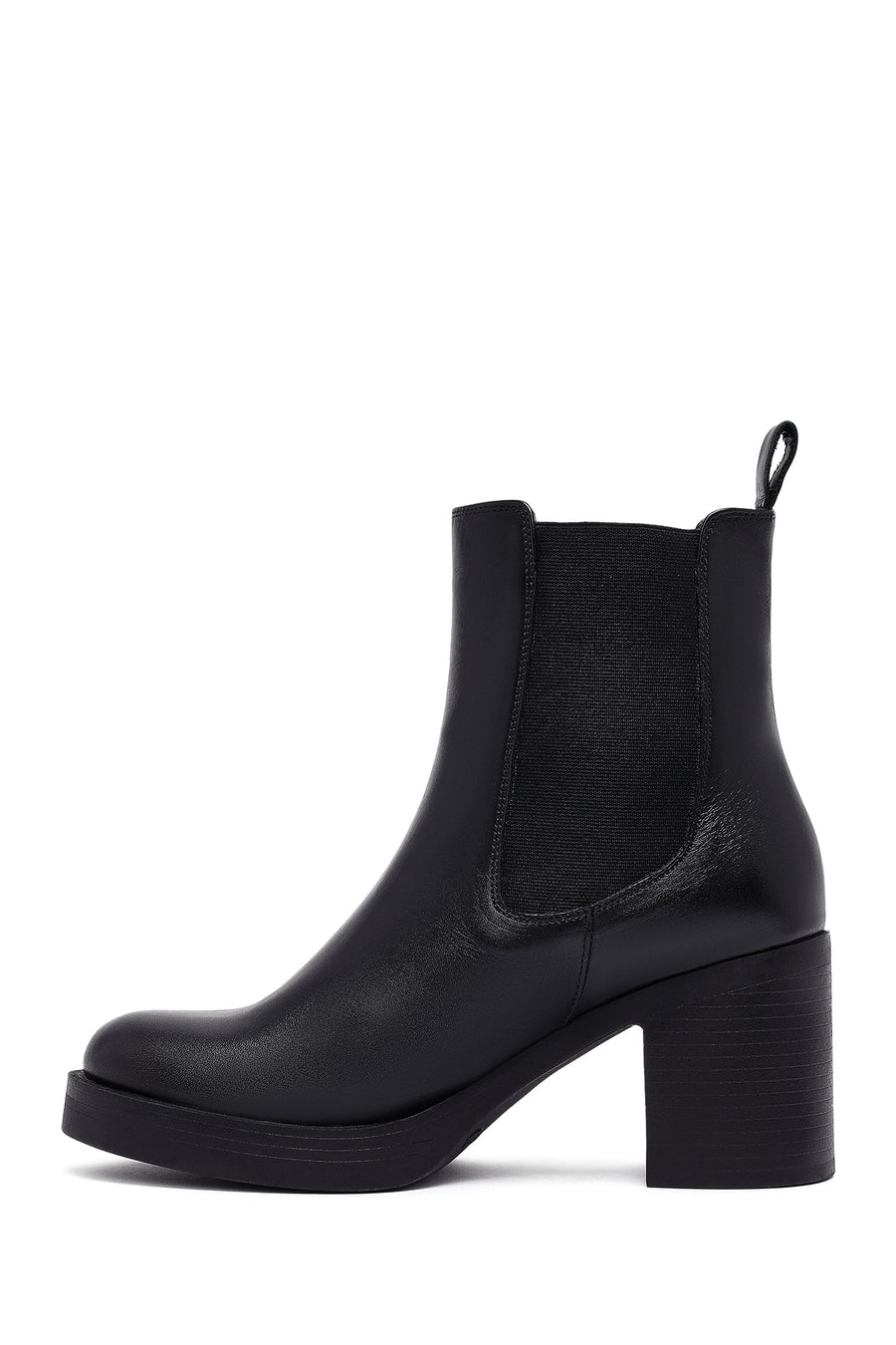 Woman Black Chunky Heels Leather Chelsea Boots