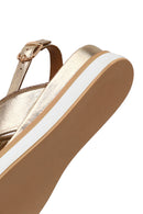 Woman Gold Filled Heeled Metallic Leather Sandal | Derimod