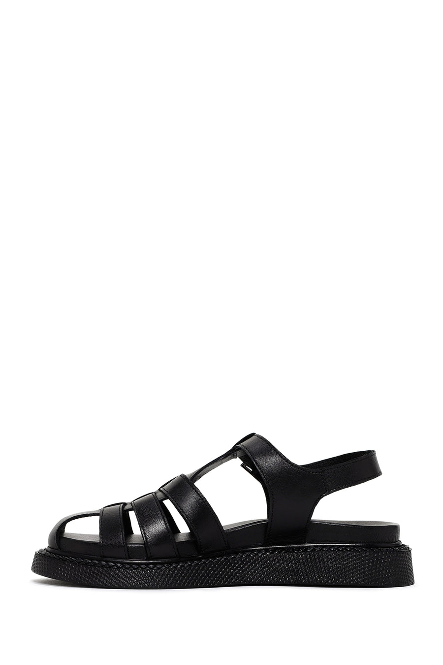 Women's Black Strappy Leather Comfort Sandals