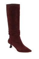 Woman Burgundy Heeled Suede Boot | Derimod