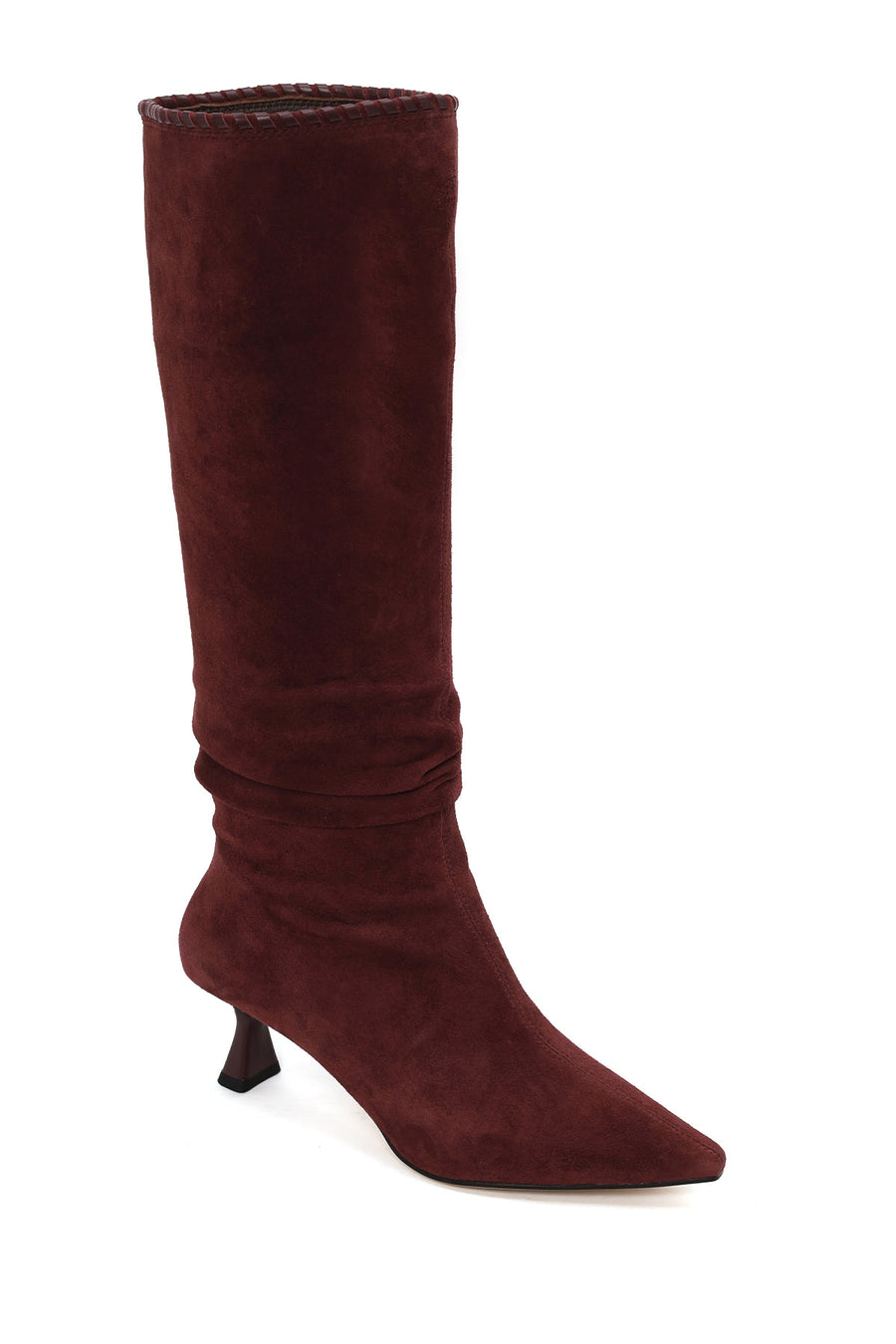 Woman Burgundy Heeled Suede Boot