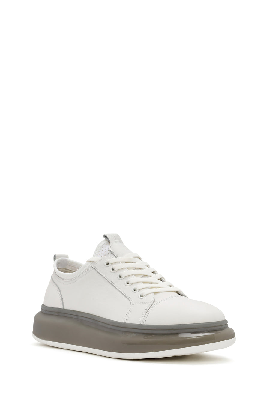 Erkek Beyaz Kalın Tabanlı Bağcıklı Deri Sneaker