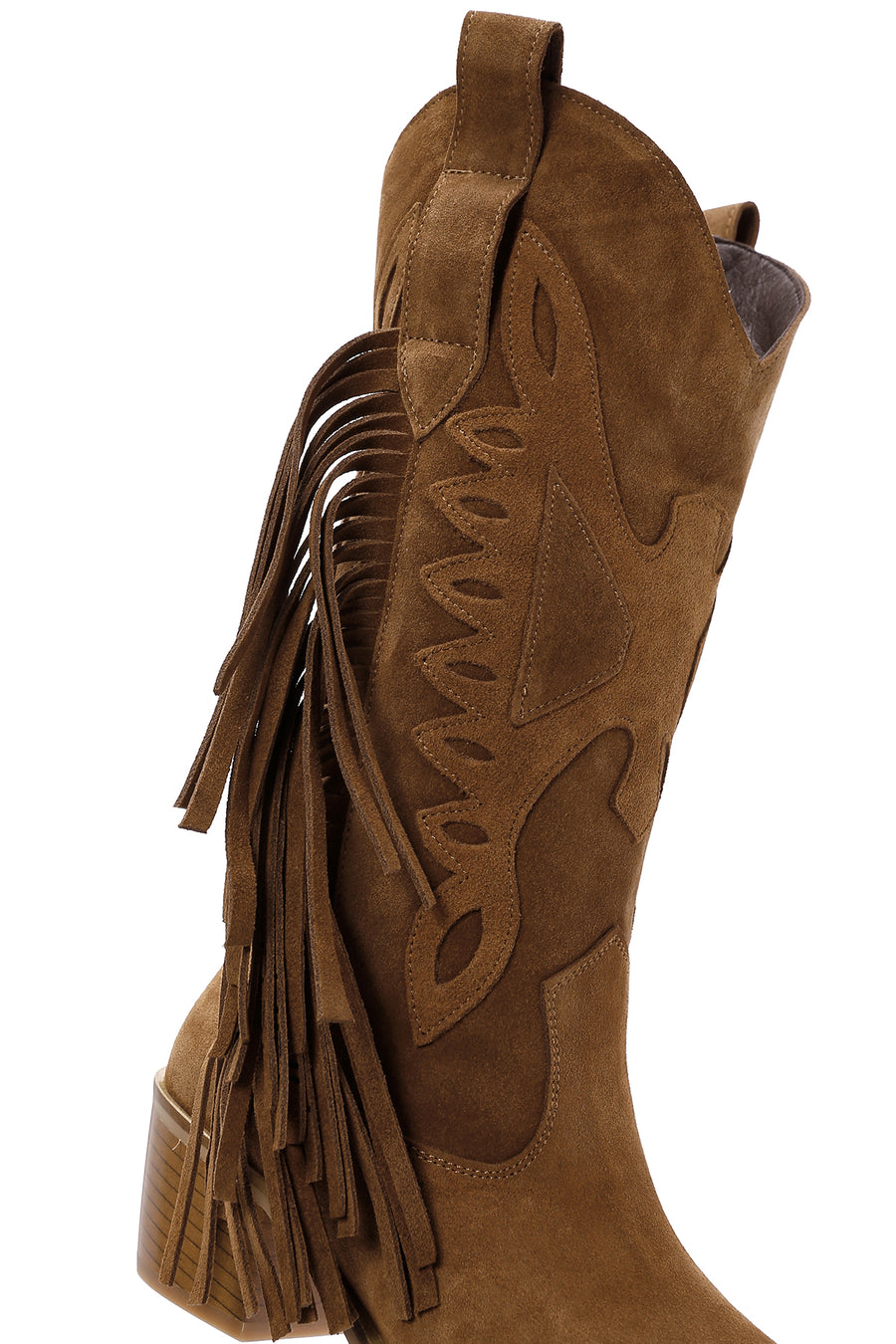 Women's Tan Suede Leather Heeled Cowboy Boots