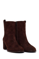 Woman Brown Zip Closure Chunky Heeled Suede Boots | Derimod