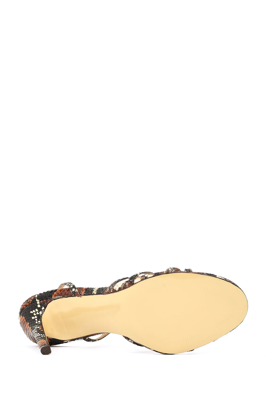 Women's Brown High Thin Heel Patterned Leather Sandals