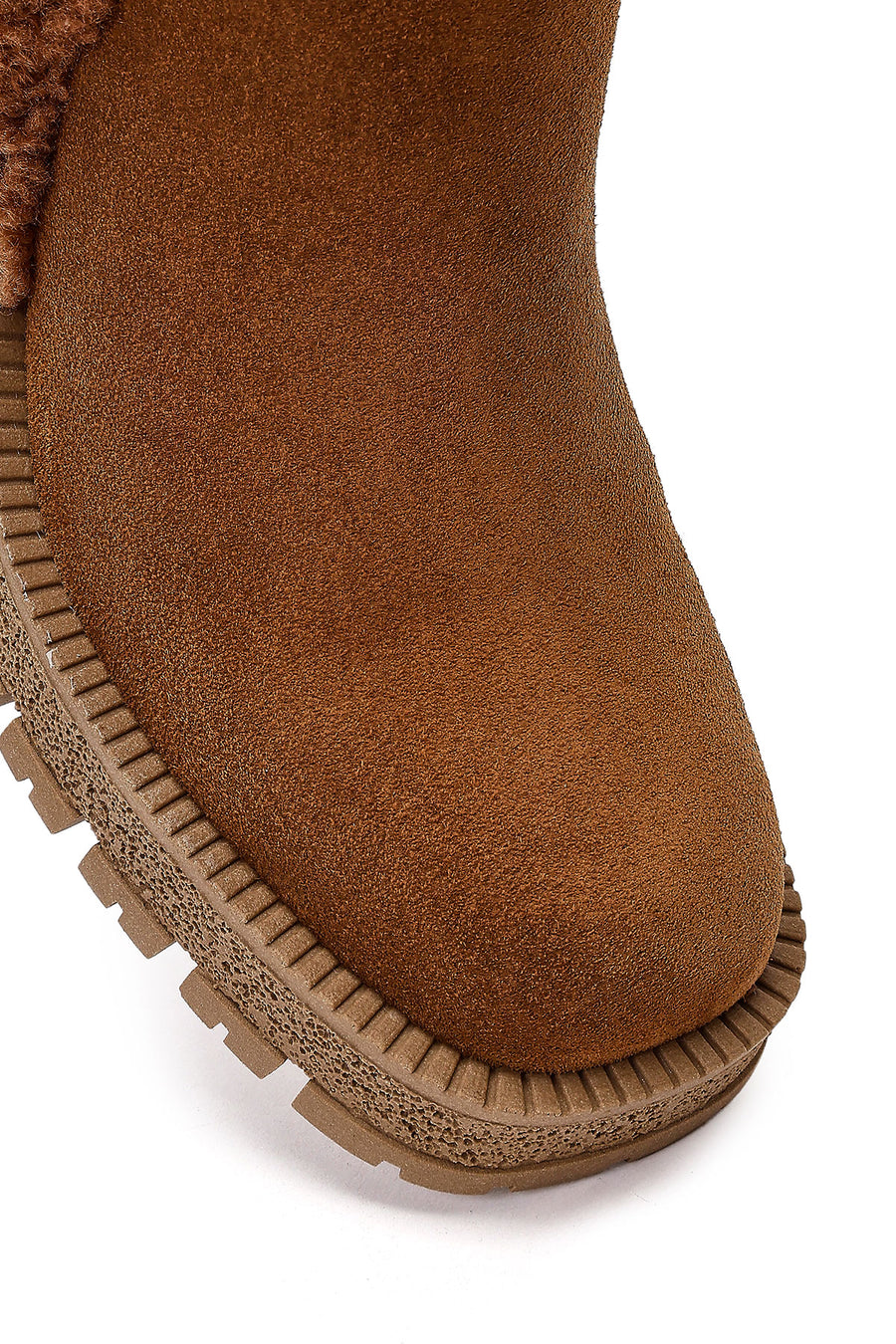 Women's Brown Zippered Thick Heel Suede Leather Boots