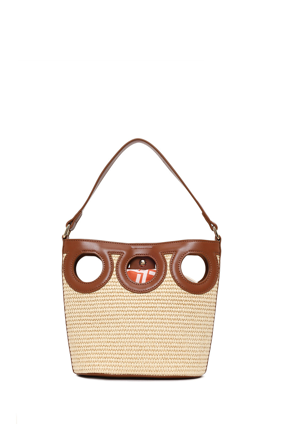 Woman Beige Long-Strap Wicker Shoulder Bag
