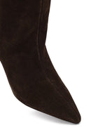Woman Brown Thin-Heeled Suede Boots | Derimod