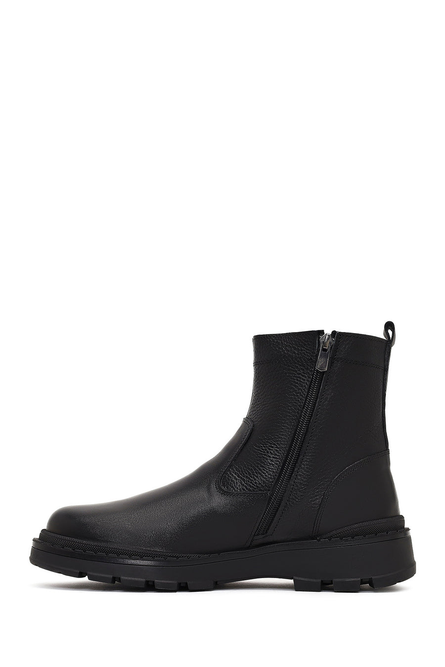 Men's Black Zippered Leather Casual Boot