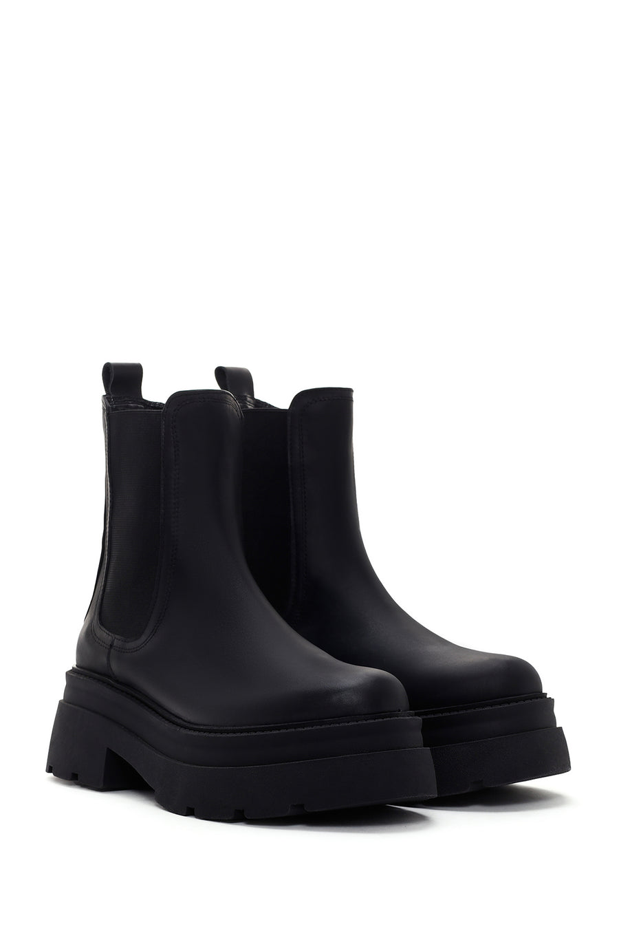 Women's Black Thick Soled Chelsea Leather Boots
