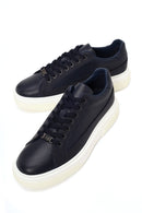 Erkek Lacivert Bağcıklı Kalın Tabanlı Deri Sneaker | Derimod
